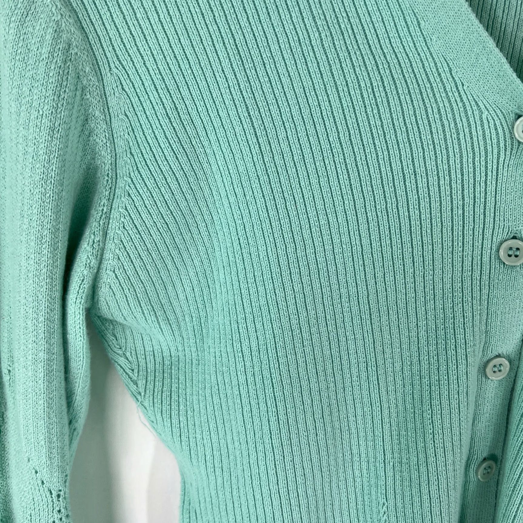 Vintage Guess Collection Cardigan Women Large Turquoise Blue 100% Cotton Knit Sweater Solid Button V-Neck Casual Womens Size L / US 10 / IT 46 - 4 Thumbnail