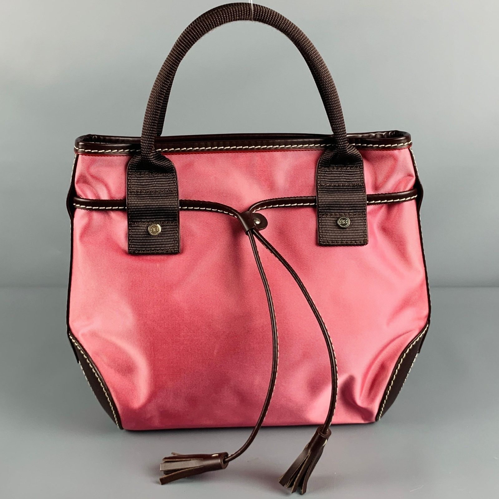 Lancel LANCEL Pink Brown Leather Trim Nylon Mini Handbag Size ONE SIZE - 1 Thumbnail