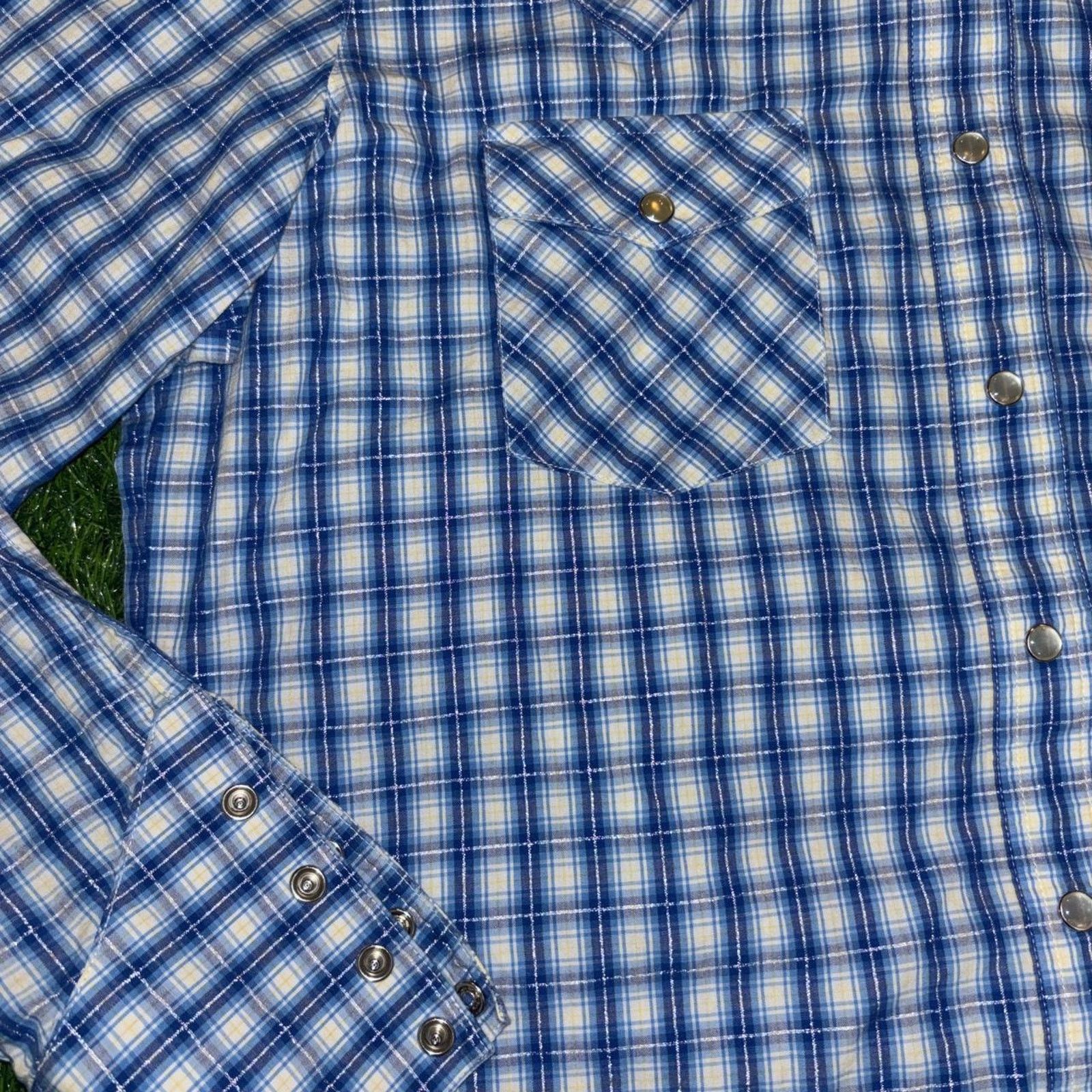 Other Women's y2k Blue/Silver Pearl Snap Plaid Button Down Size L / US 10 / IT 46 - 3 Thumbnail
