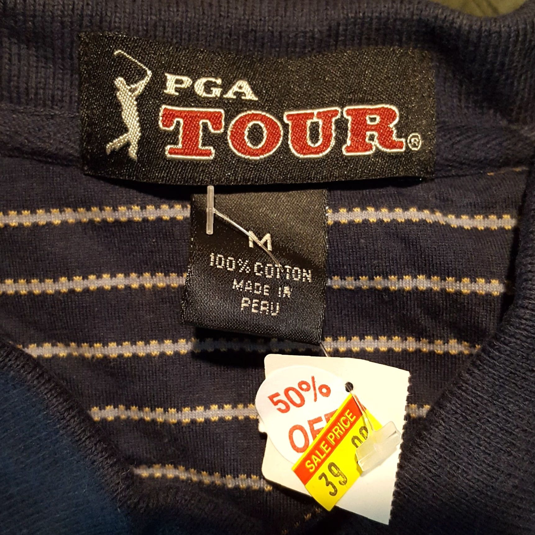 PGA Tour Vintage PGA Tour Retro Striped Logo Men's Medium Button Collar Polo Golf Shirt Size US M / EU 48-50 / 2 - 8 Thumbnail