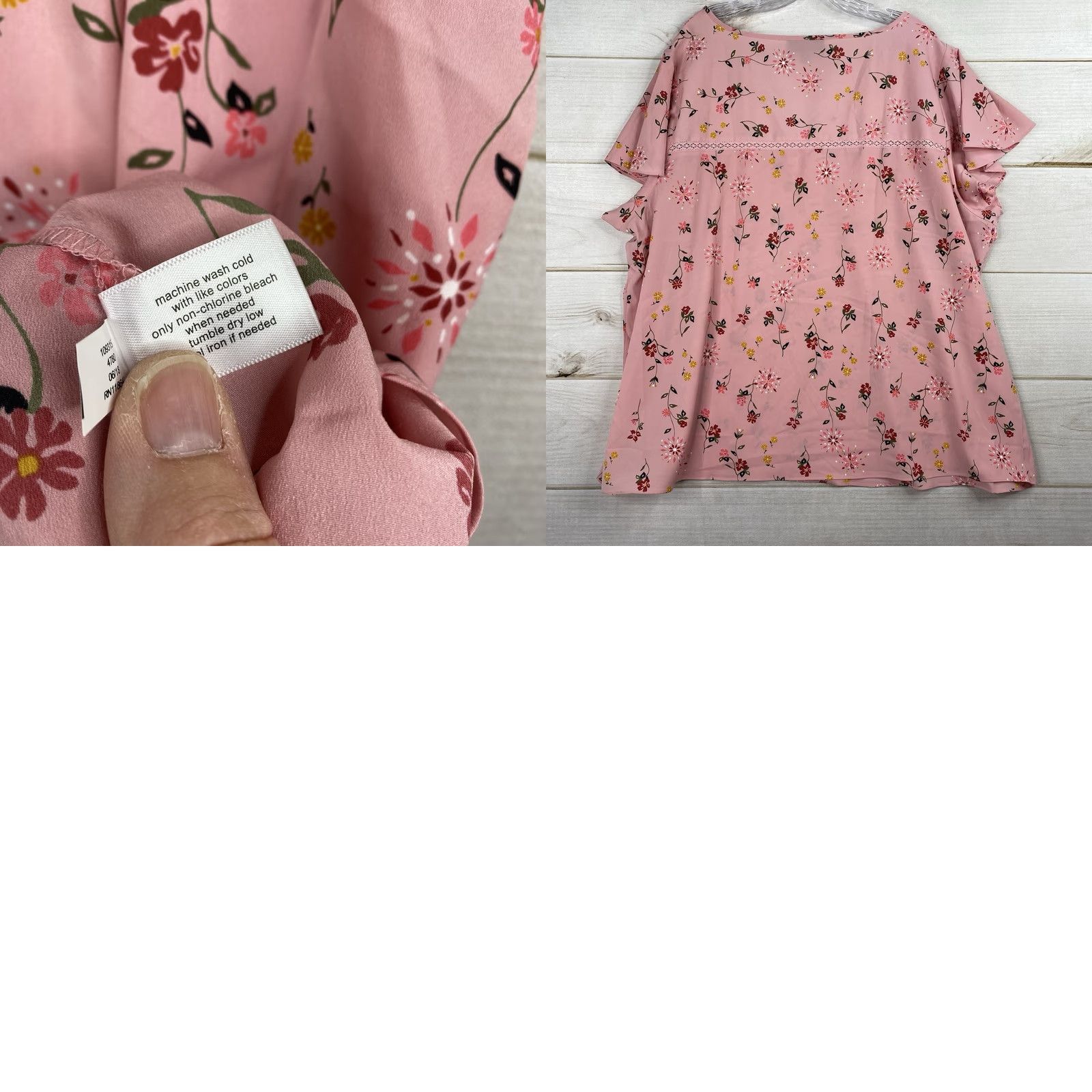 Vintage Lane Bryant Top Womens 24 Pink Floral Short Bell Sleeve Lightweight Boho Fairy Blouse Ladies Pink Floral 24 Sh Size 4XL / US 24-26 - 8 Thumbnail