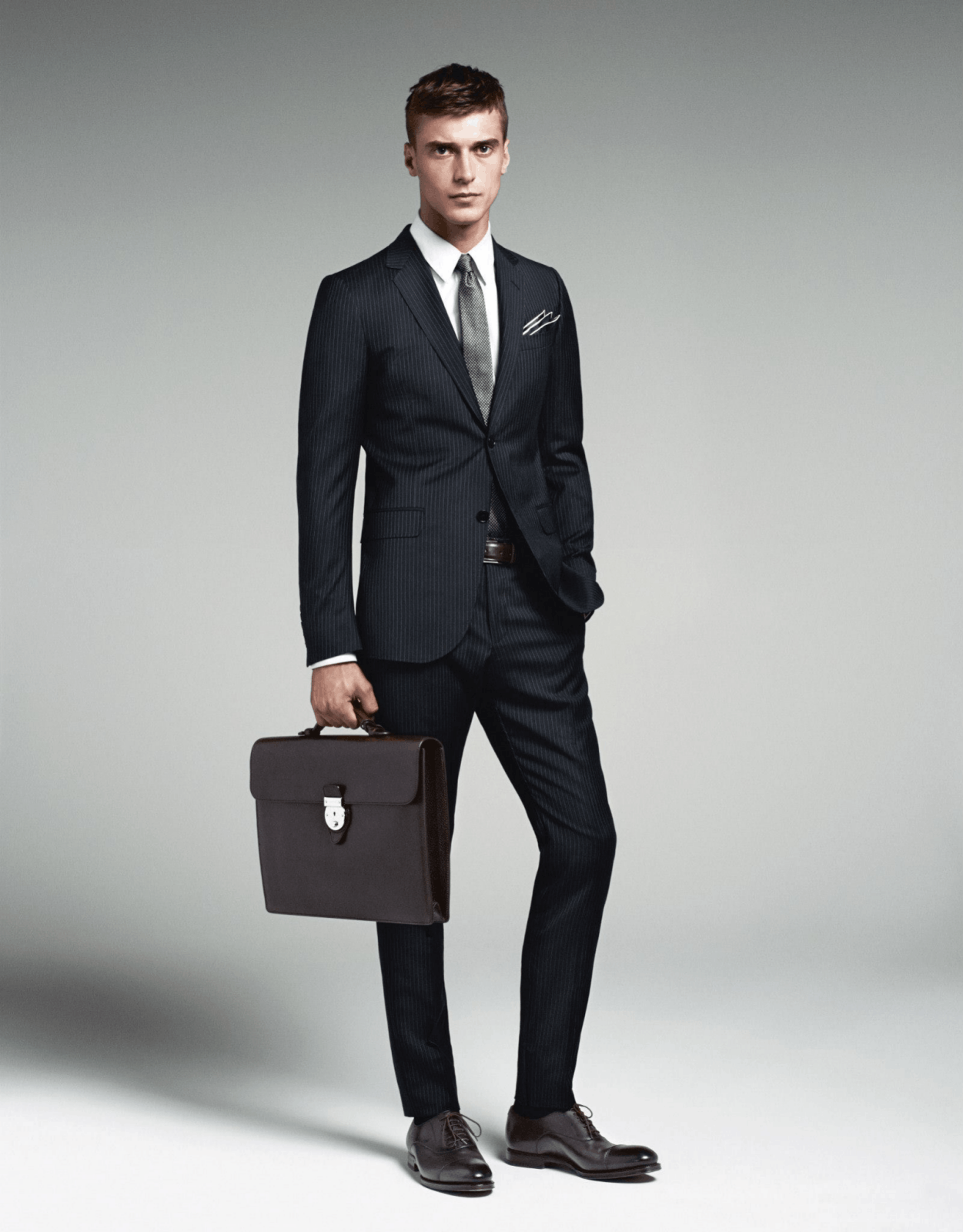 Gucci GUCCI DARK GRAY 100% WOOL PINSTRIPED TWO-BUTTON SUIT Size 54R - 7 Thumbnail