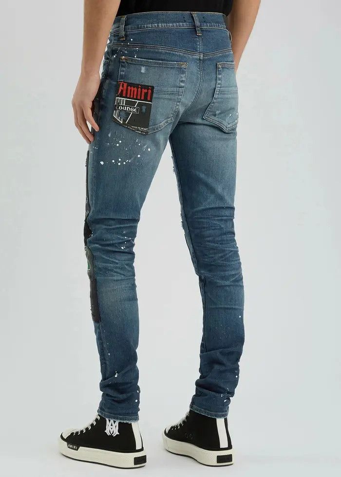 Amiri o1orln0326 Lounge Patch-Appliqué Jeans in Blue Size US 37 - 3 Thumbnail