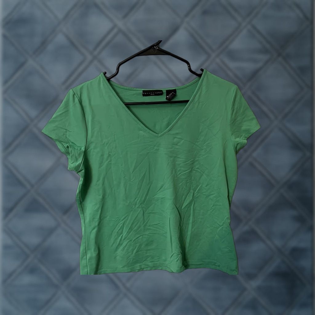 Vintage Apostrophe Vintage Top Shirt Women's Size Large Petite Green Stretch V-Neck Size L / US 10 / IT 46 - 1 Thumbnail