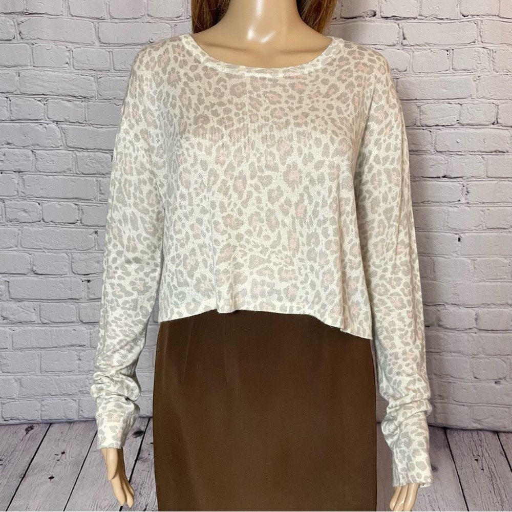 Other Olivaceous Animal Print Long Sleeve Crop Wool Blend Top Swe Size L / US 10 / IT 46 - 2 Thumbnail