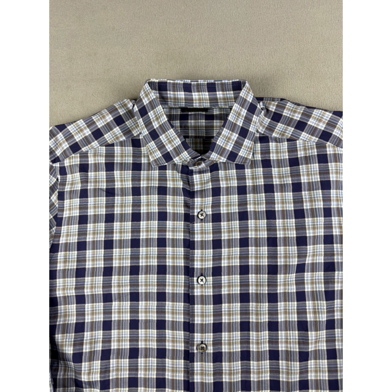 Ermenegildo Zegna Ermenegildo Zegna Shirt Mens XL Blue Plaid Long Sleeve Button Down Casual Size US XL / EU 56 / 4 - 2 Thumbnail