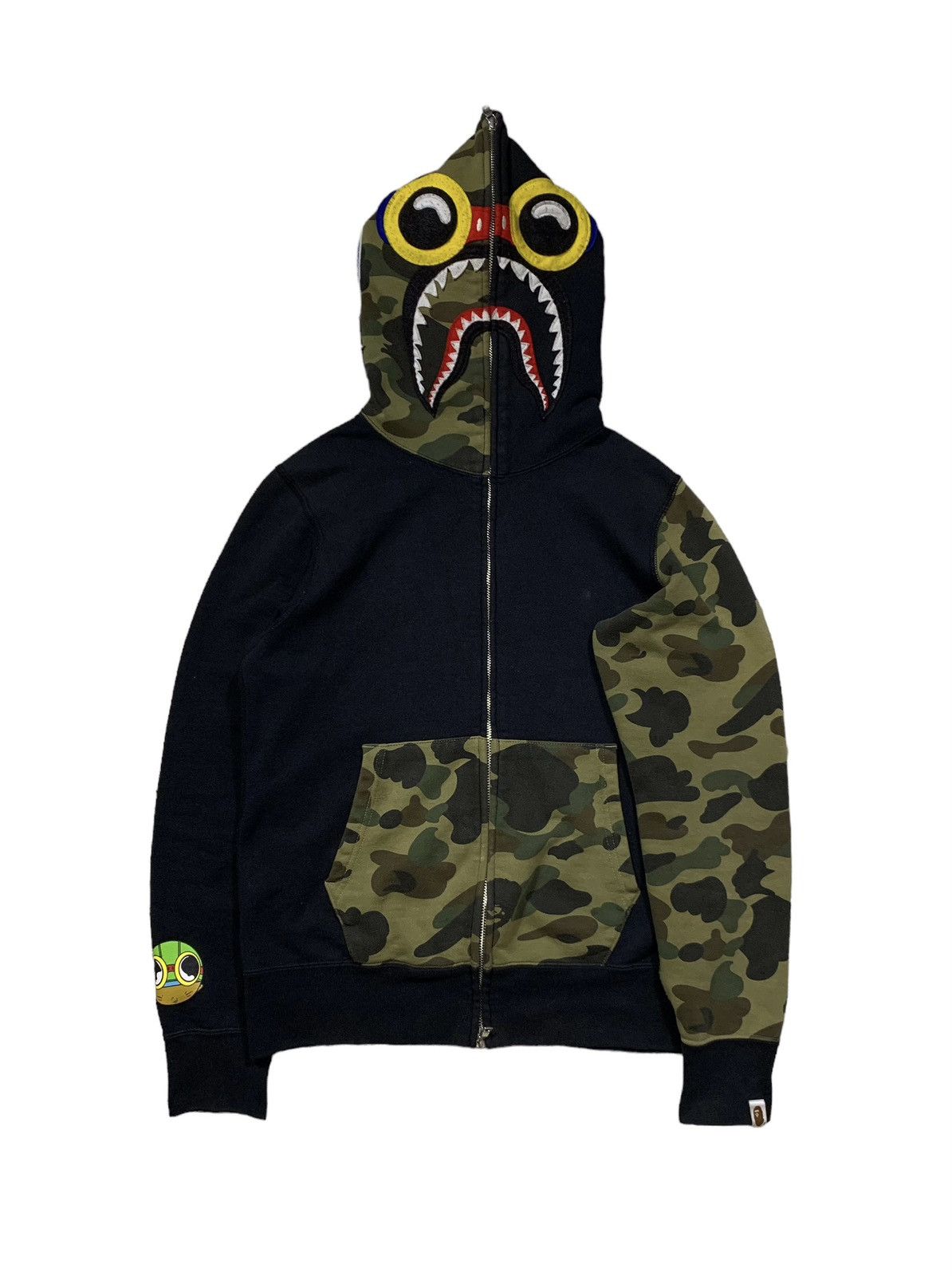 image of Bape x Hebru Brantley Flyboy Shark Full Zip Hoodie in Black, Men's (Size Small)