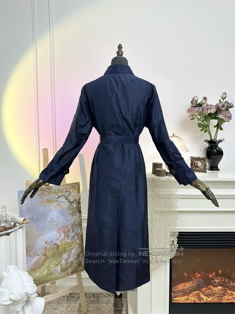Hermes Hermes Vintage Silk Tie Belt Long Coat Jacket - Dark Blue Size S / US 4 / IT 40 - 3 Thumbnail