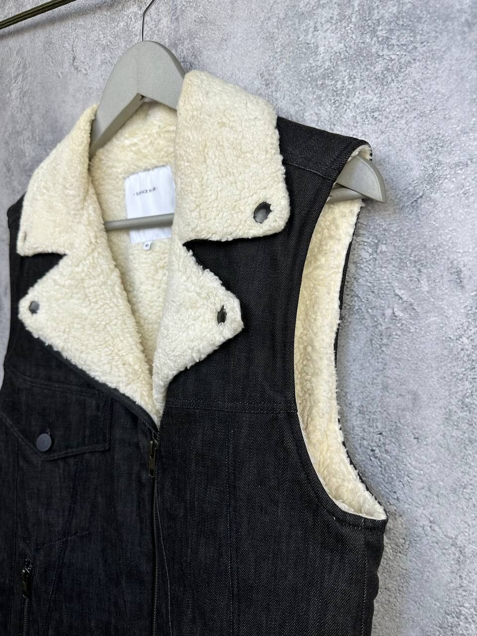 Surface To Air Surface To Air Black Denim Sherpa Lined Biker Vest Size US XS / EU 42 / 0 - 6 Thumbnail