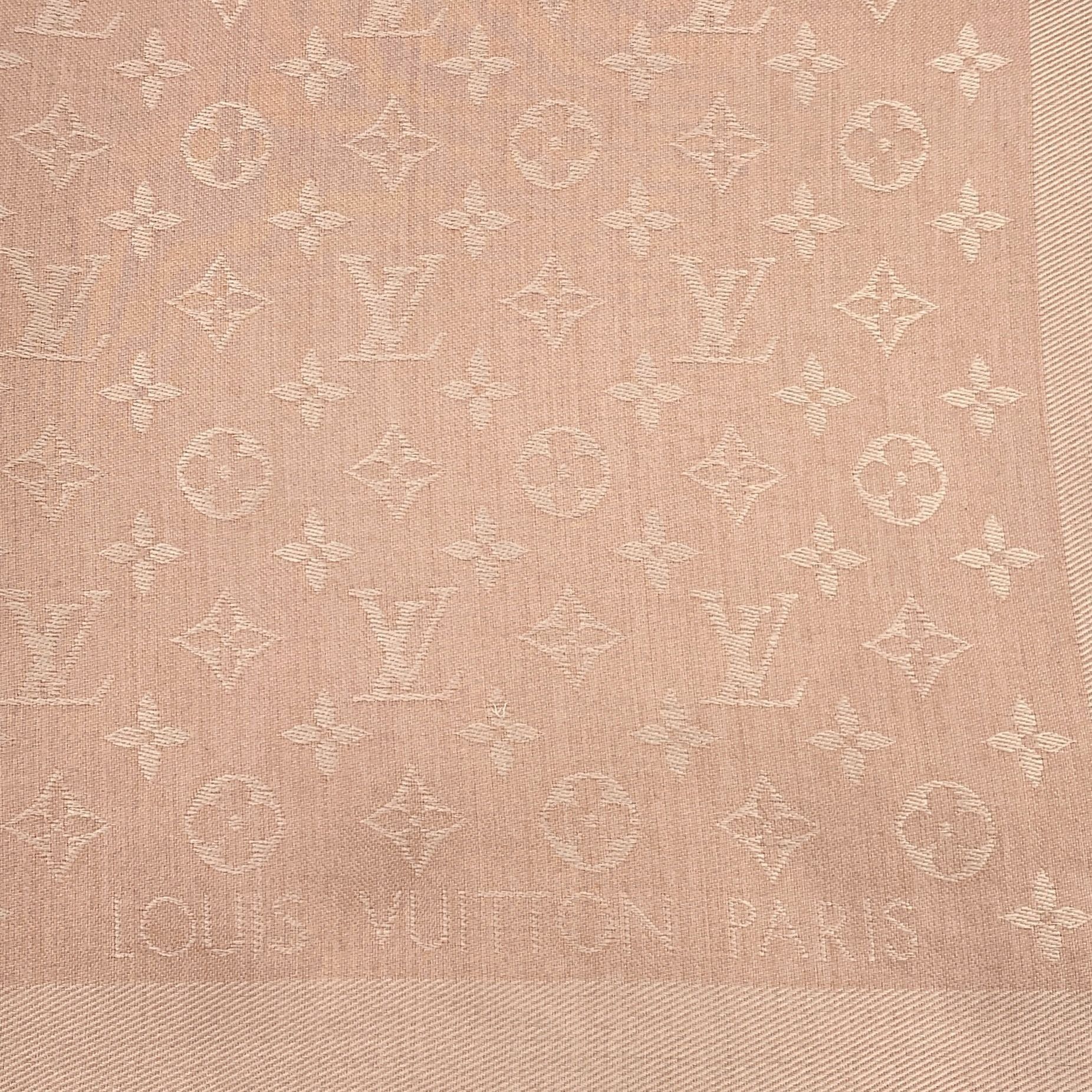 Louis Vuitton Louis Vuitton Apricot Pink Logo Full Print Fringe Scarf 60% Size ONE SIZE - 8 Thumbnail