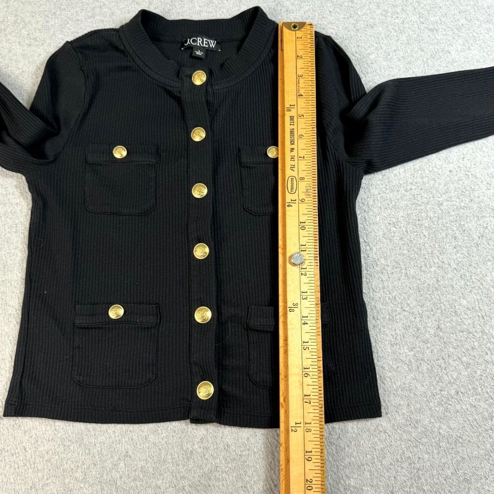 J.Crew J.CREW Cardigan Sweater Women Small Black Lightweight Knit Crew Neck Gold Button Front Ribbed Cap Sleeve Size S / US 4 / IT 40 - 6 Thumbnail