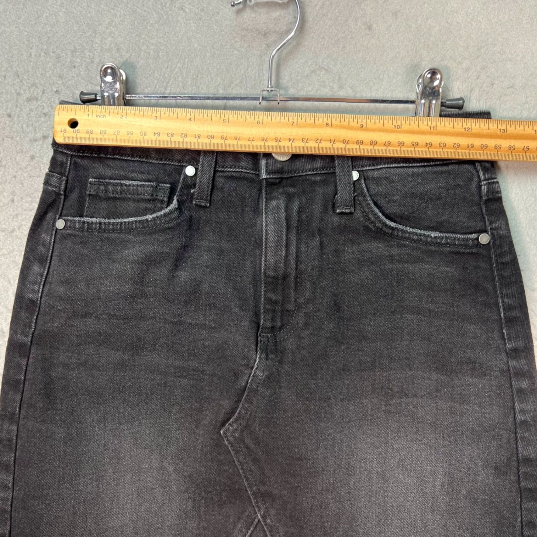 Denime Just Black Womens XS High-Waist Black Denim Mini Skirt Frayed Hem Size 26" / US 2 / IT 38 - 5 Thumbnail
