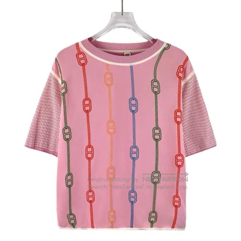 Hermes Hermes Pink Lock Embroidery Cotton Round Neck Short Sleeve Size XS / US 0-2 / IT 36-38 - 1 Thumbnail