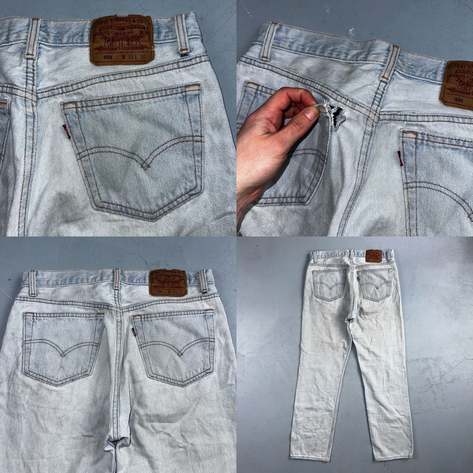 Levi's VINTAGE Levi's 501 Jeans Straight Mens 33x30 Blue Light Wash 90s USA Levis 501 Series Denim Size US 33 - 10 Thumbnail