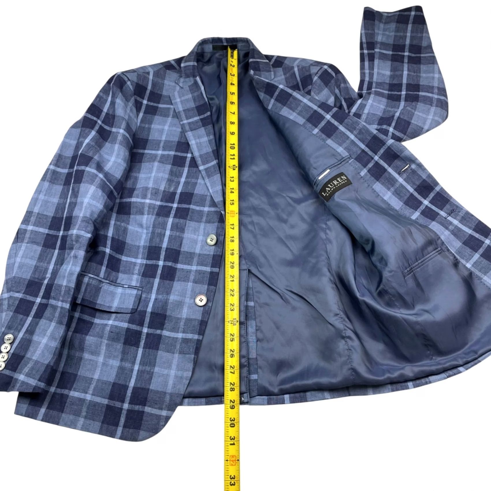 Ralph Lauren Ralph Lauren LRL Blazer Men's 100% Linen Blue Plaid 2-Button 40R Regular Size 40R - 7 Thumbnail