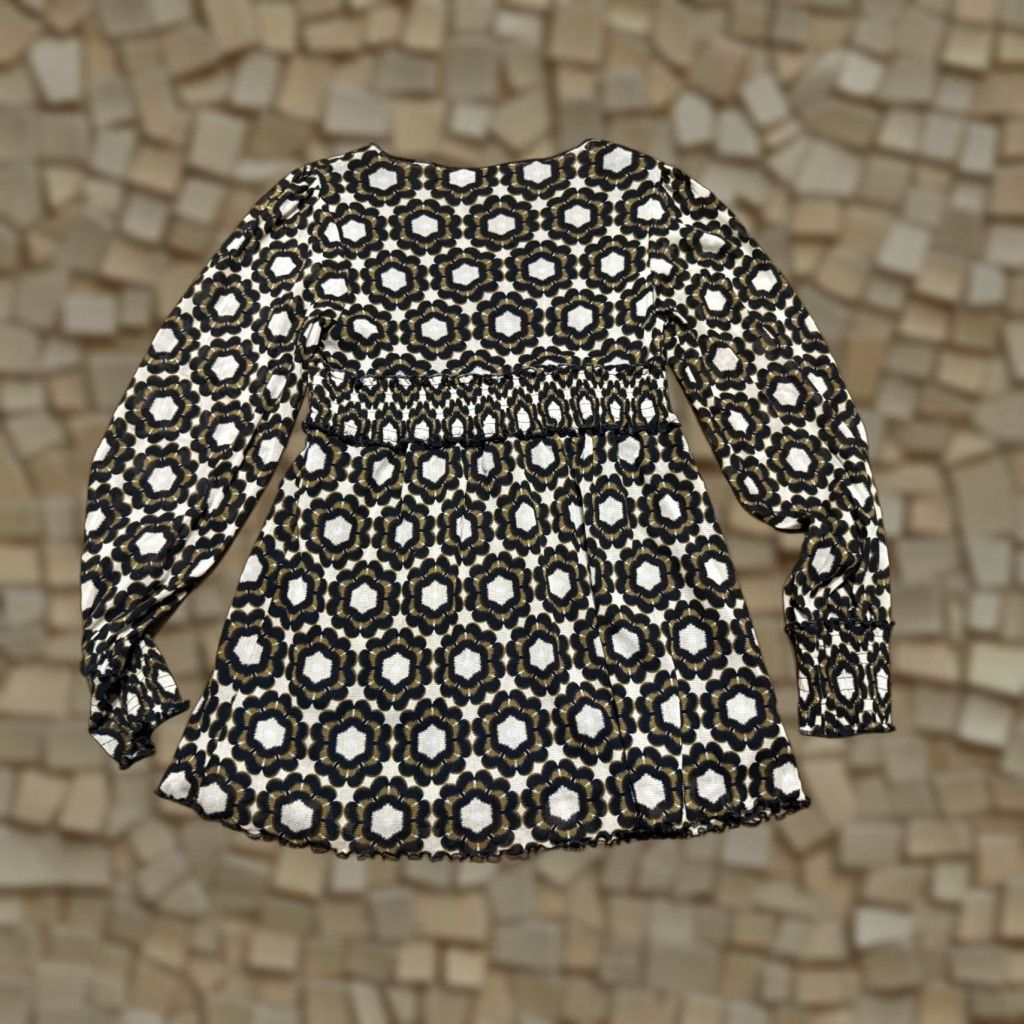 Bcbgmaxazria BCBGMAXAZRIA Blouse Women's Size Small Black Brown Long Sleeve V-neck Size S / US 4 / IT 40 - 1 Thumbnail