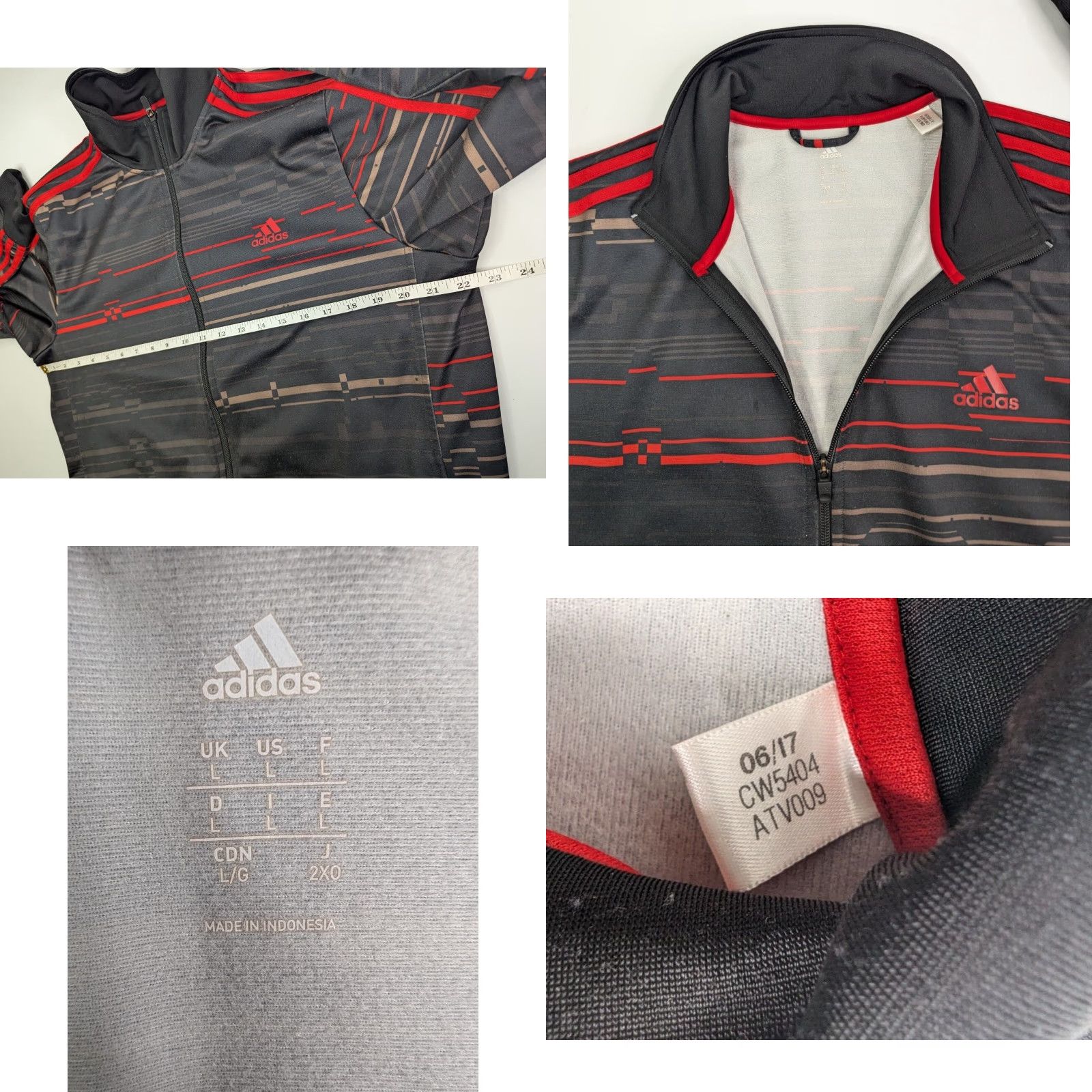 Adidas Adidas Men's Large Full Zip Athletic Sweatshirt Black Red 3 Stripes Geometric Size US L / EU 52-54 / 3 - 9 Thumbnail