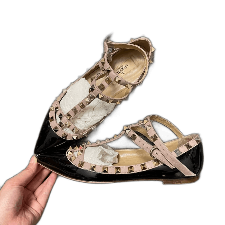 Valentino Black Patent Flat Shoes with Studs