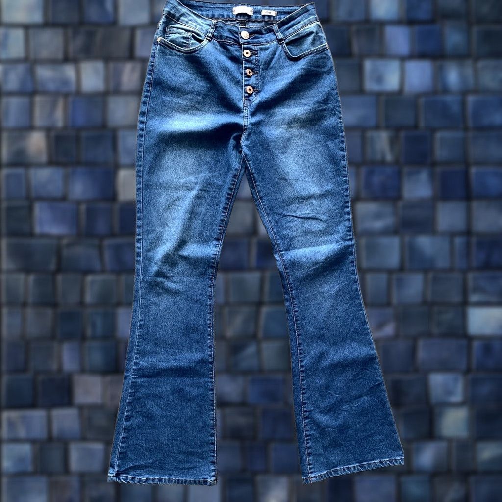 Vintage I&M Black Label Flare Jeans Denim Women 28x31 High Rise Button Fly Stretch Blue Modern 90s Y2K Womens Jeans Size 28" / US 6 / IT 42 - 1 Thumbnail