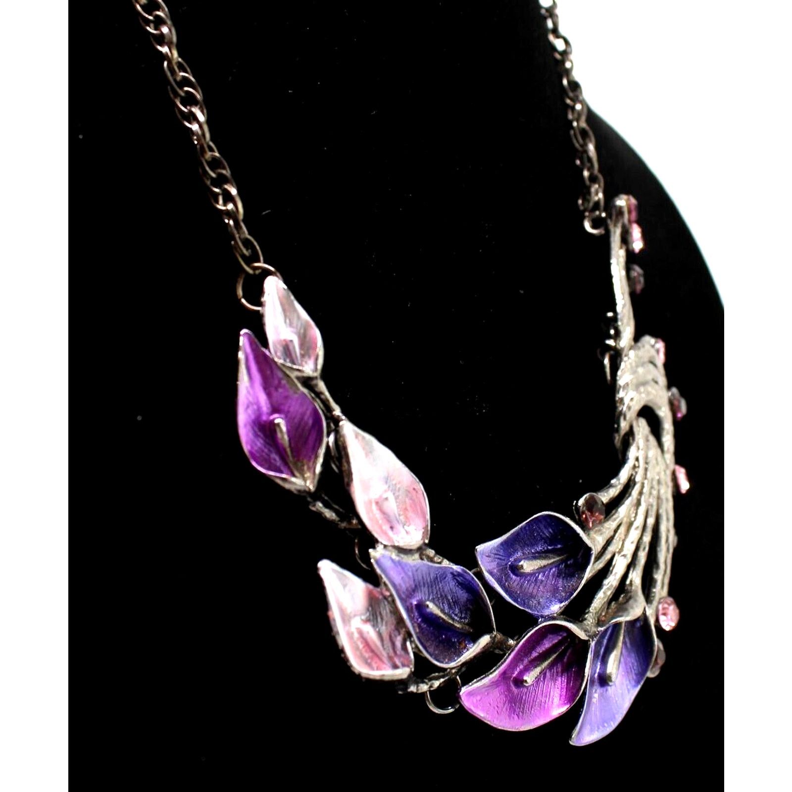 Other Moveable Lily Rhinestone Enamel Necklace Earring Purple Pink Size ONE SIZE - 2 Thumbnail