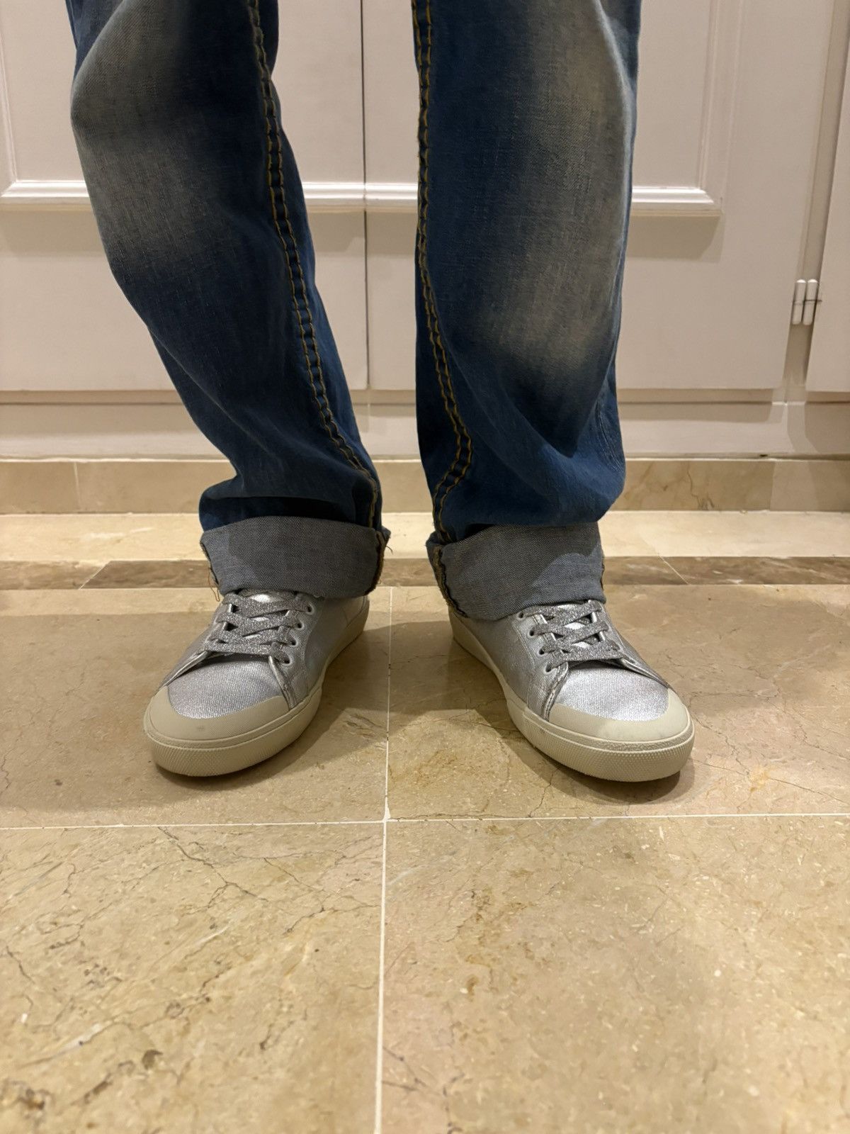 Saint Laurent Paris Silver Allsaints Converse style shoes Size US 10 / EU 43 - 7 Thumbnail