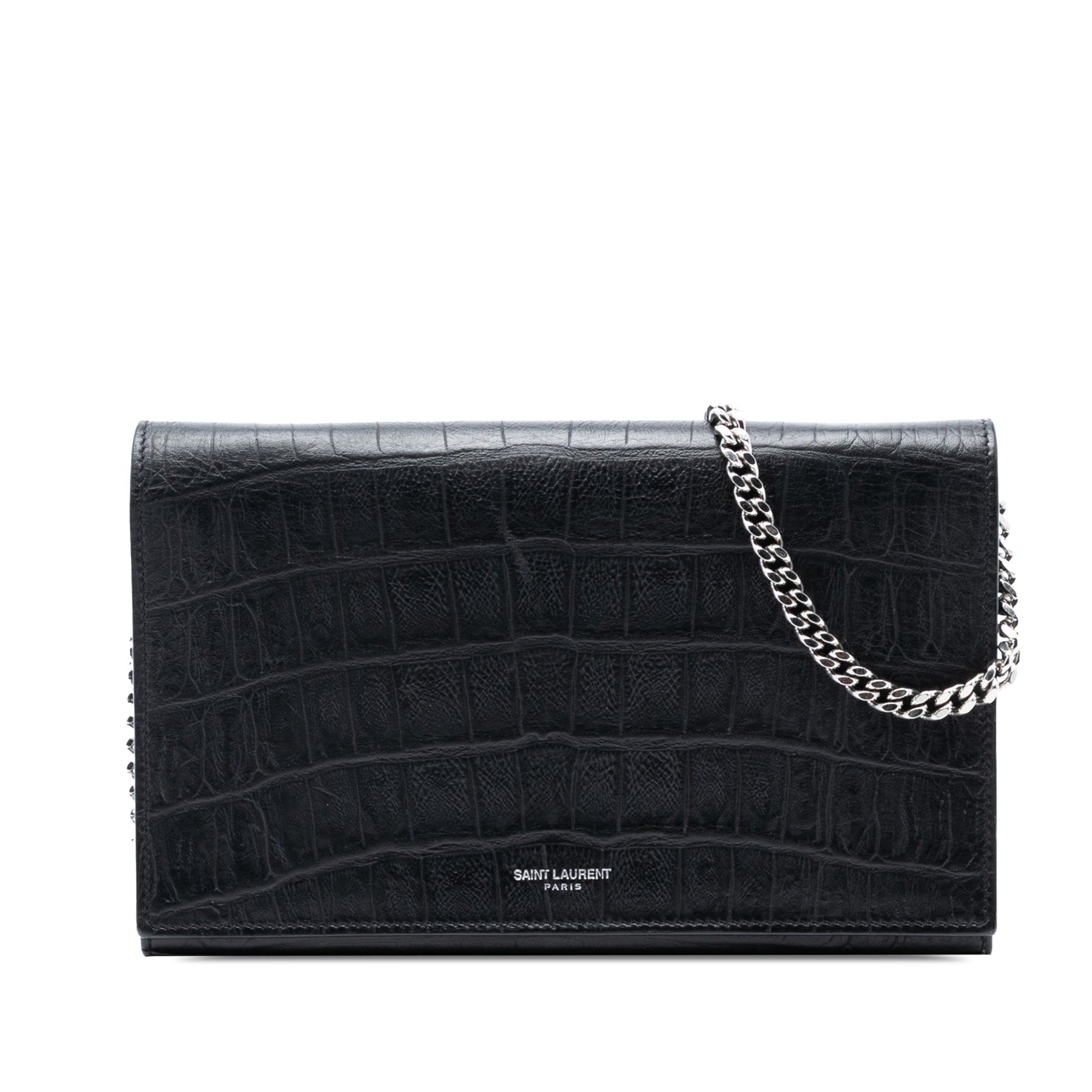 Croc Embossed Leather Wallet On Chain