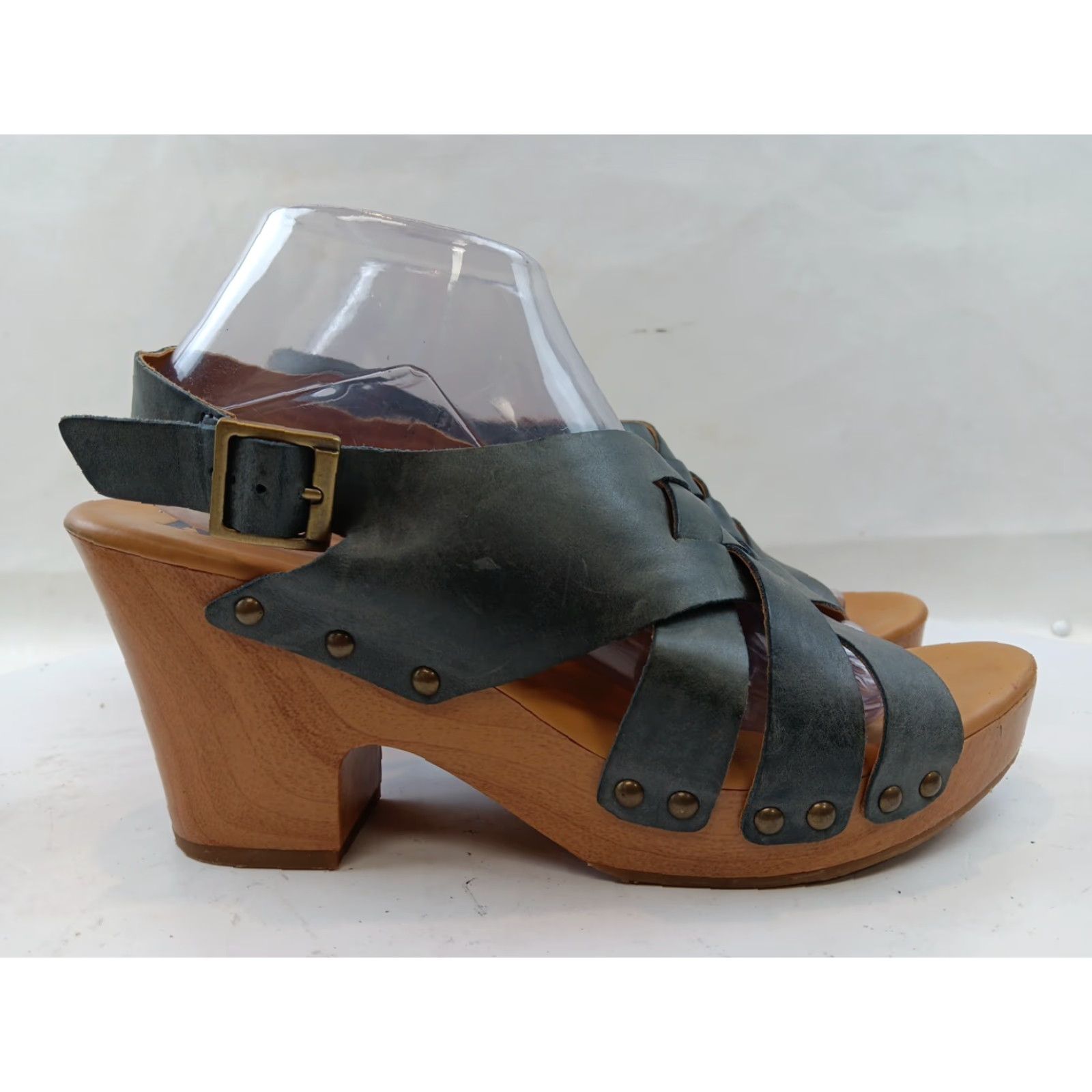 Vintage Korks Sandal Women’s Open Toe Slingback Leather Cushioned Footbed Blue Block Heel 10M Size US 10 / IT 40 - 7 Thumbnail