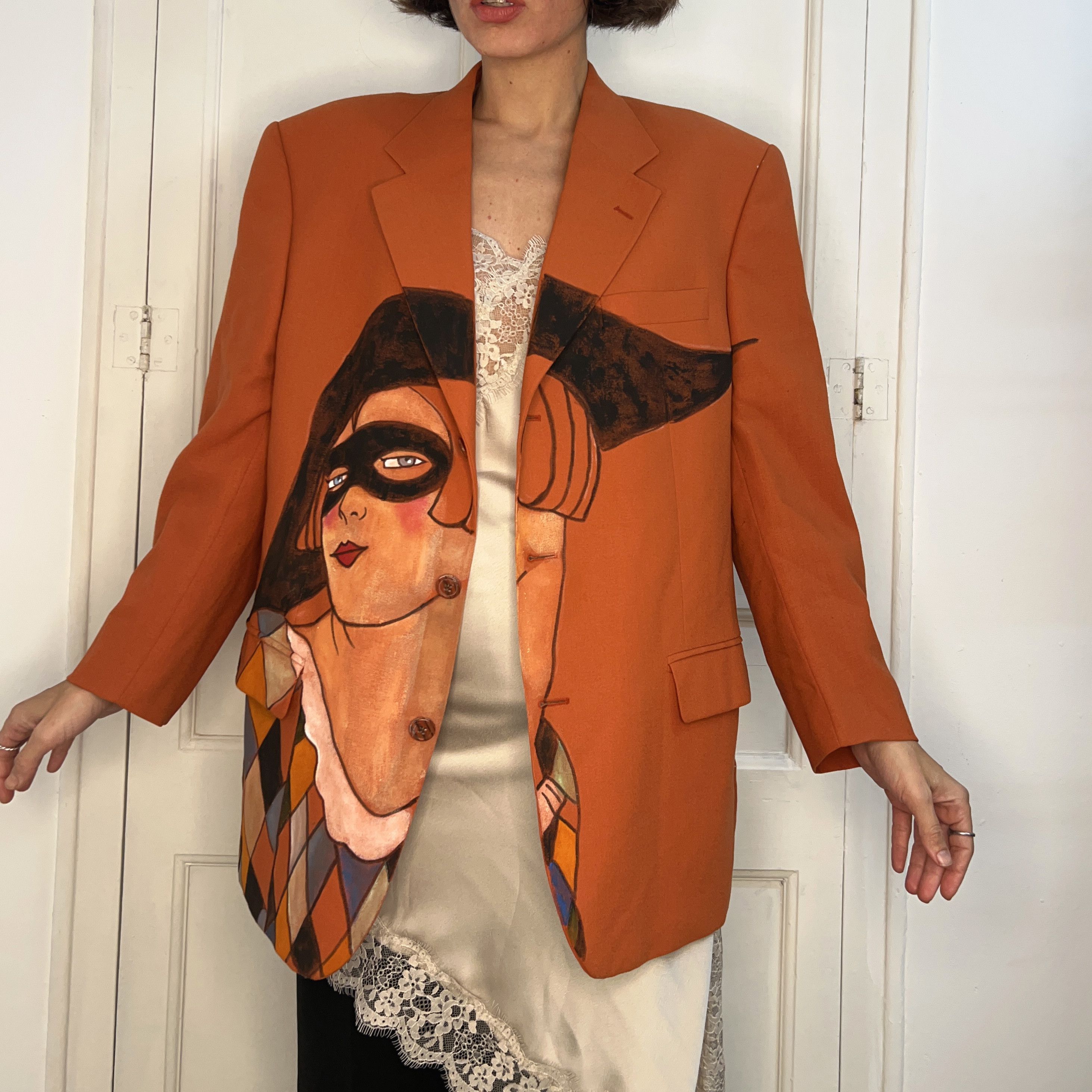 Custommade Hand-Painted Wool Harlequin Blazer Size XXL / US 16-18 / IT 52-54 - 6 Thumbnail