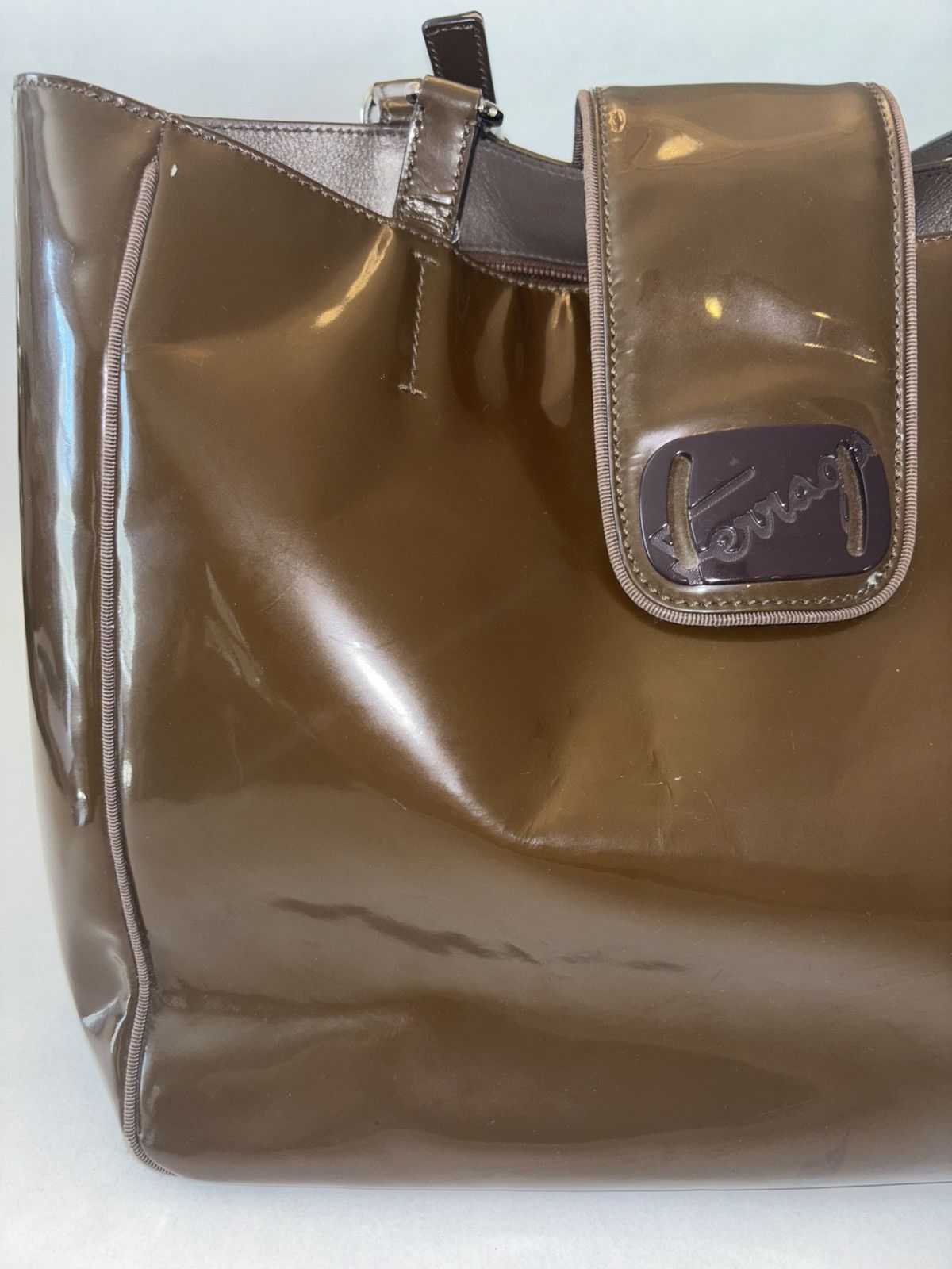 Salvatore Ferragamo Brown Patent Leather Ferragamo Tote Size ONE SIZE - 4 Thumbnail
