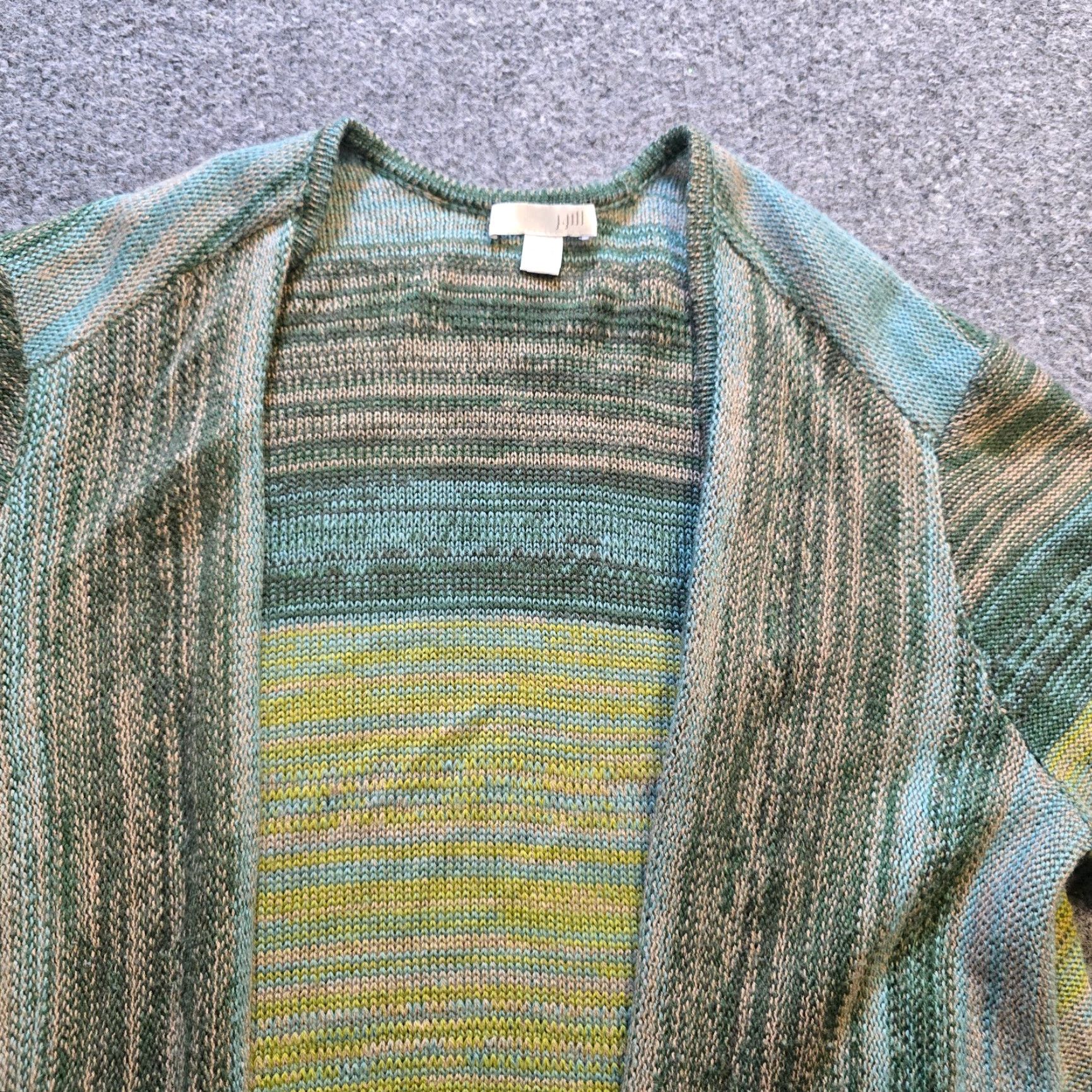 J. Jill J. Jill Sweater Cardigan Womens Size S Green Striped Open Pockets Capsule Style Regular Knit Sleeve Long Size S / US 4 / IT 40 - 2 Thumbnail
