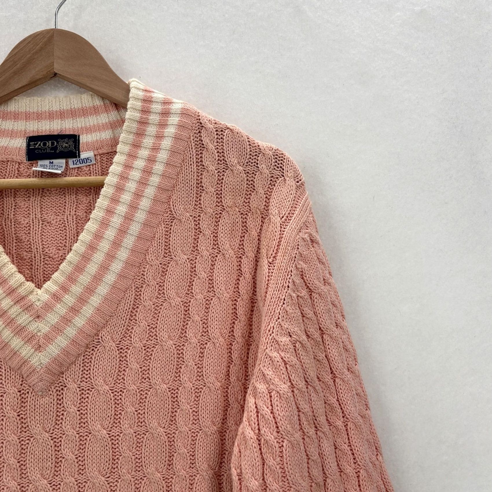 Izod VINTAGE IZOD Club Sweater Mens Medium Pink V Neck Cable Knit Pullover 90s Size US M / EU 48-50 / 2 - 2 Thumbnail