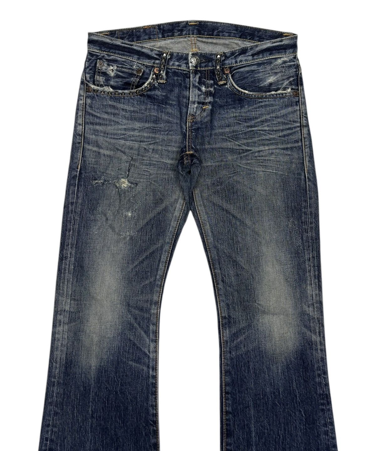 Who Decides War 🔥Edwin 503 Pierced & Studs Flared Jeans Low Rise Size US 32 / EU 48 - 5 Thumbnail