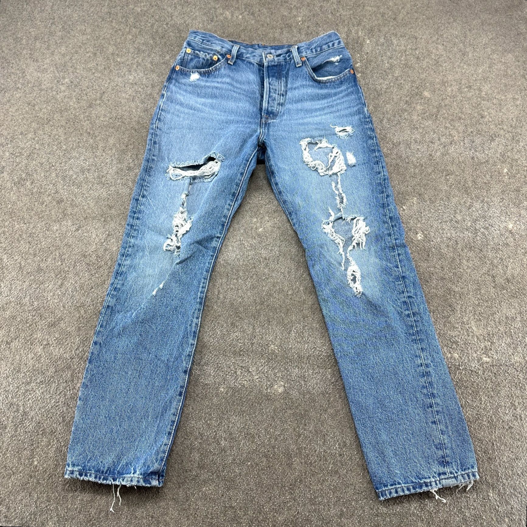 Levi's Levi's 501 Jeans Womens 29x30 Blue Light Distressed Regular Straight Denim 5-Pocket Cotton Regular Fit Vintage No Size 29" - 2 Thumbnail