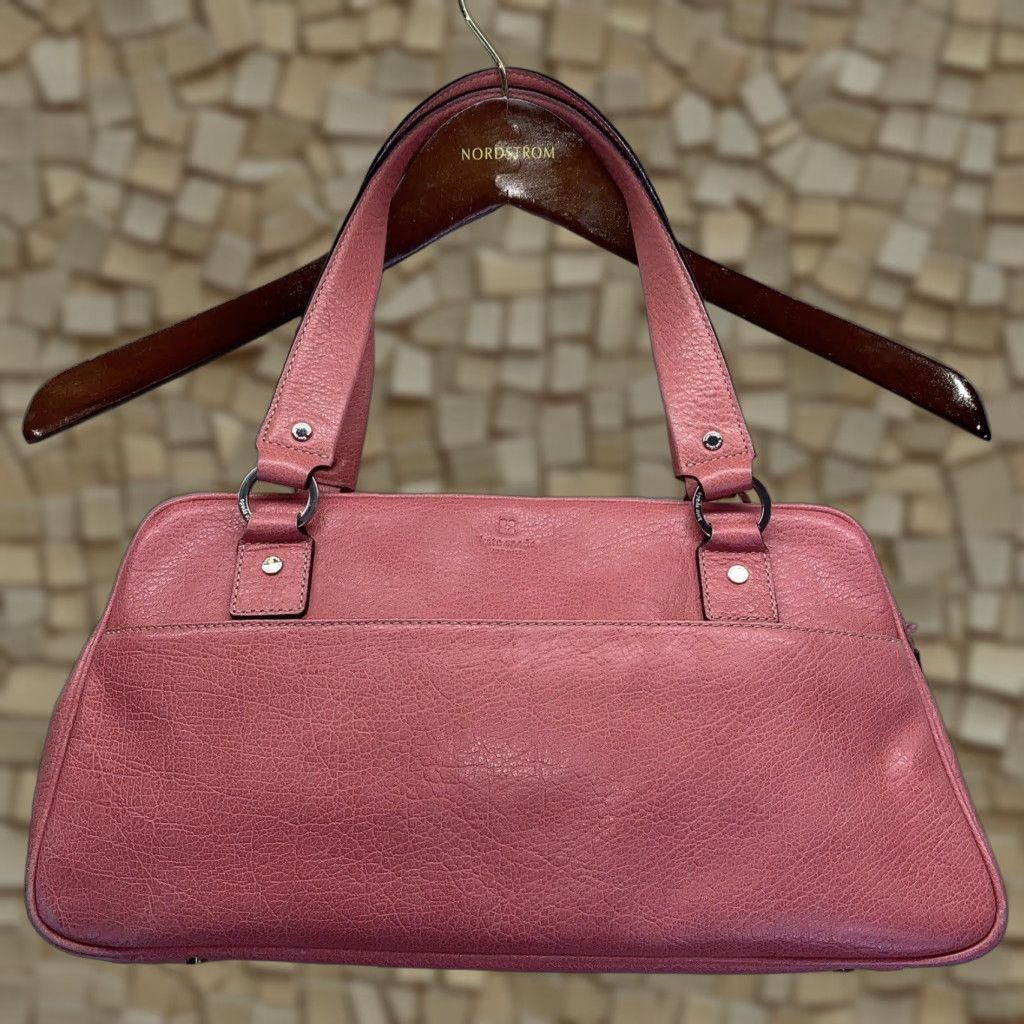 Vintage Kate Spade Raspberry Pebble Leather Satchel Handbag Medium Pink Silver Hardware Womens in White