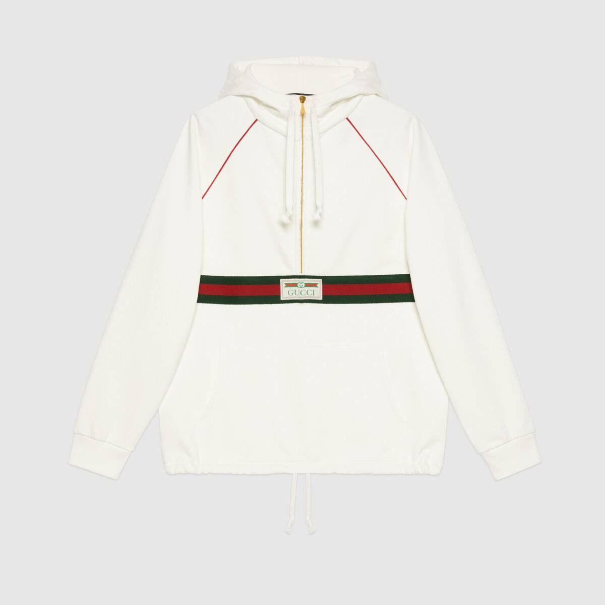 o1s1wg111025 Sweatshirt With Web and Gucci Label in Ivory