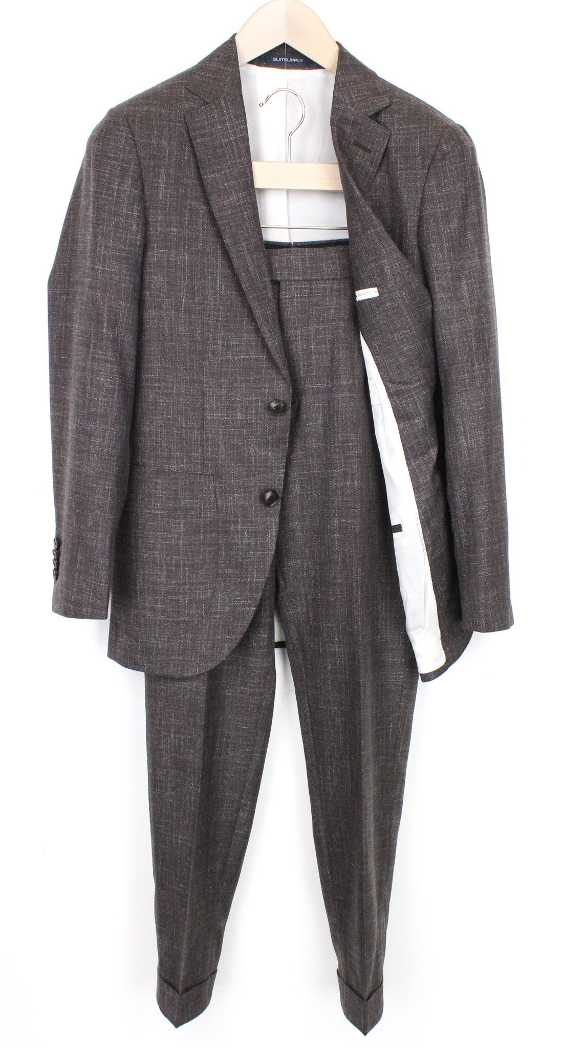 image of Suitsupply La Spalla Uk30R Lined Wool Silk Linen Brown Suit 71210, Men's (Size 34S)