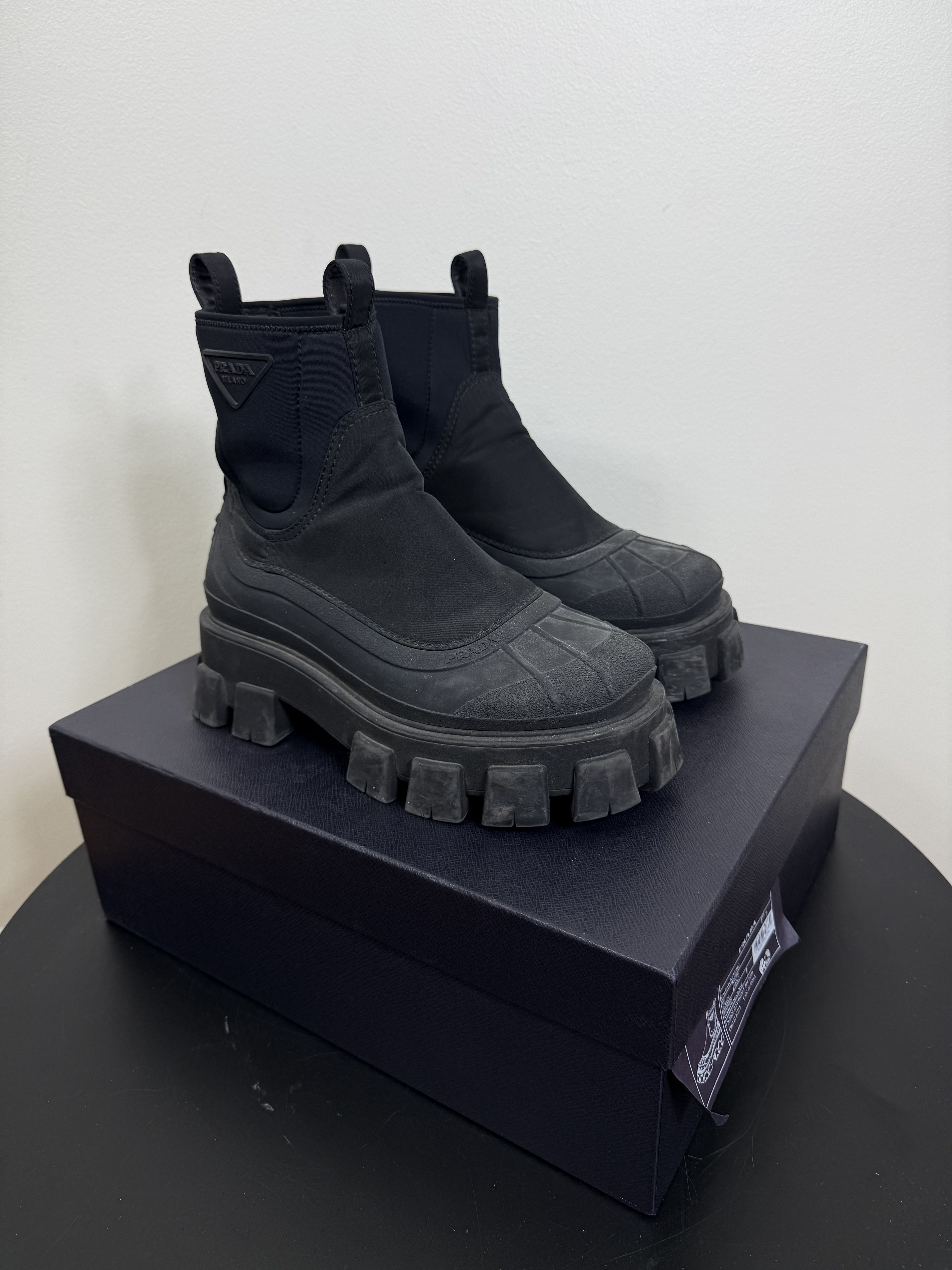Prada Black Nylon Gabardine Rubber Triangle Logo Duck Boots Size US 9 / EU 42 - 1 Thumbnail