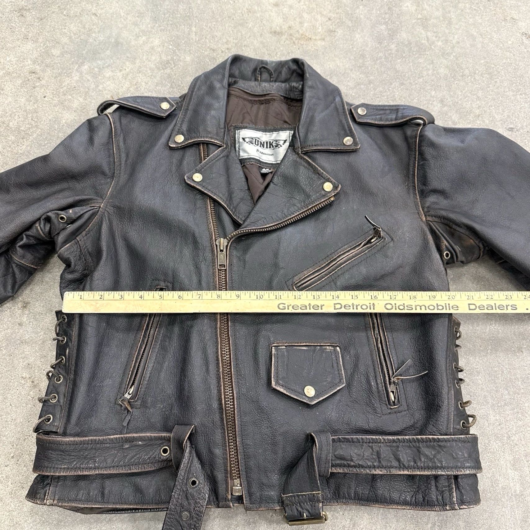 Vintage Unik Premium Brown Distressed Leather Motorcycle Biker Rocker Jacket Mens 46 Size US S / EU 44-46 / 1 - 7 Thumbnail