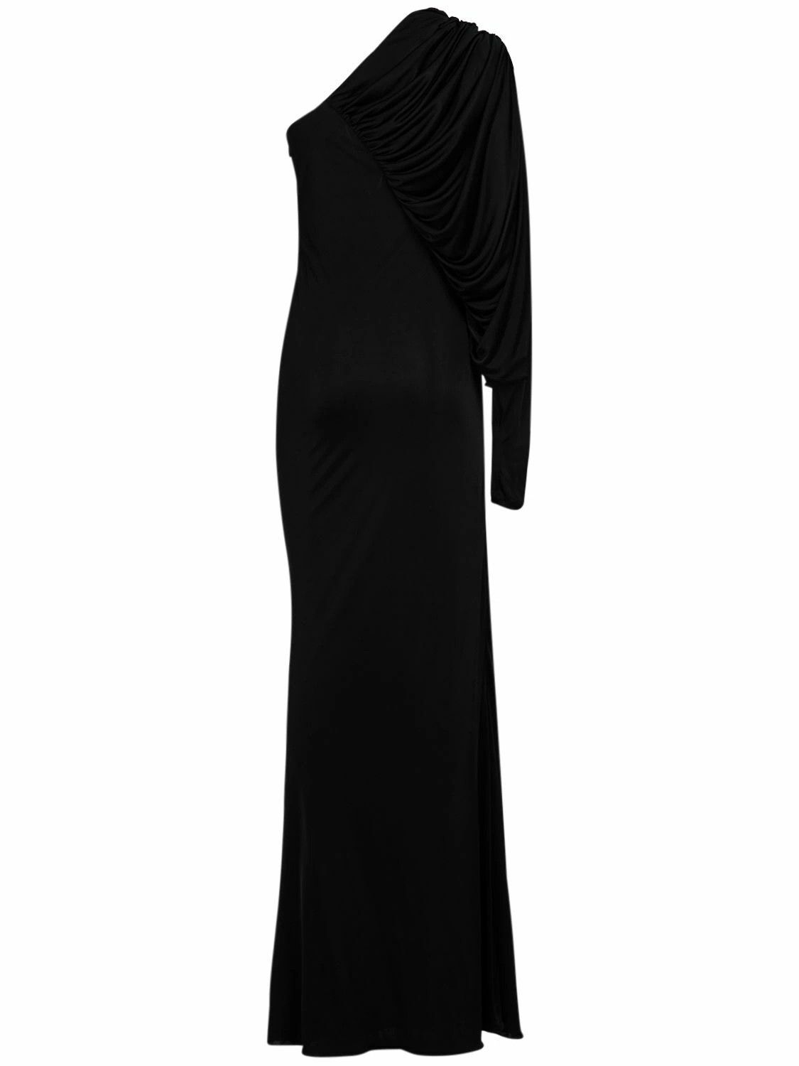Saint Laurent Paris o1s1wg111024 One Shoulder Viscose Maxi Dress in Black Size L / US 10 / IT 46 - 5 Thumbnail
