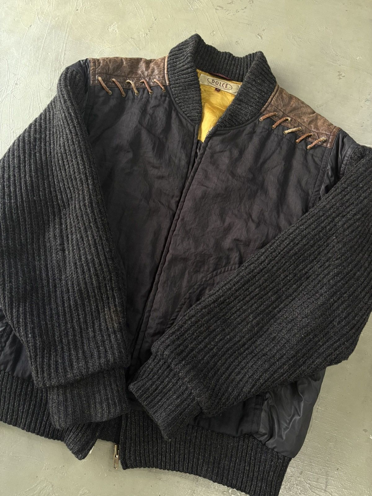 Dolce & Gabbana Vintage Dolce Inspired Lace Up Bomber Wool Leather Jacket Size US XL / EU 56 / 4 - 5 Thumbnail