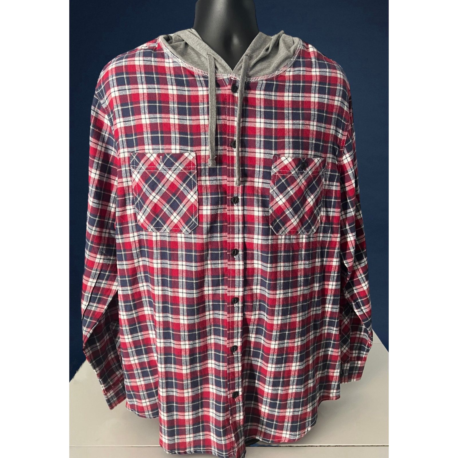UNIONBAY UNIONBAY Men’s XL Flannel Shirt Hoodie Red Plaid Button Down Size US XL / EU 56 / 4 - 1 Thumbnail
