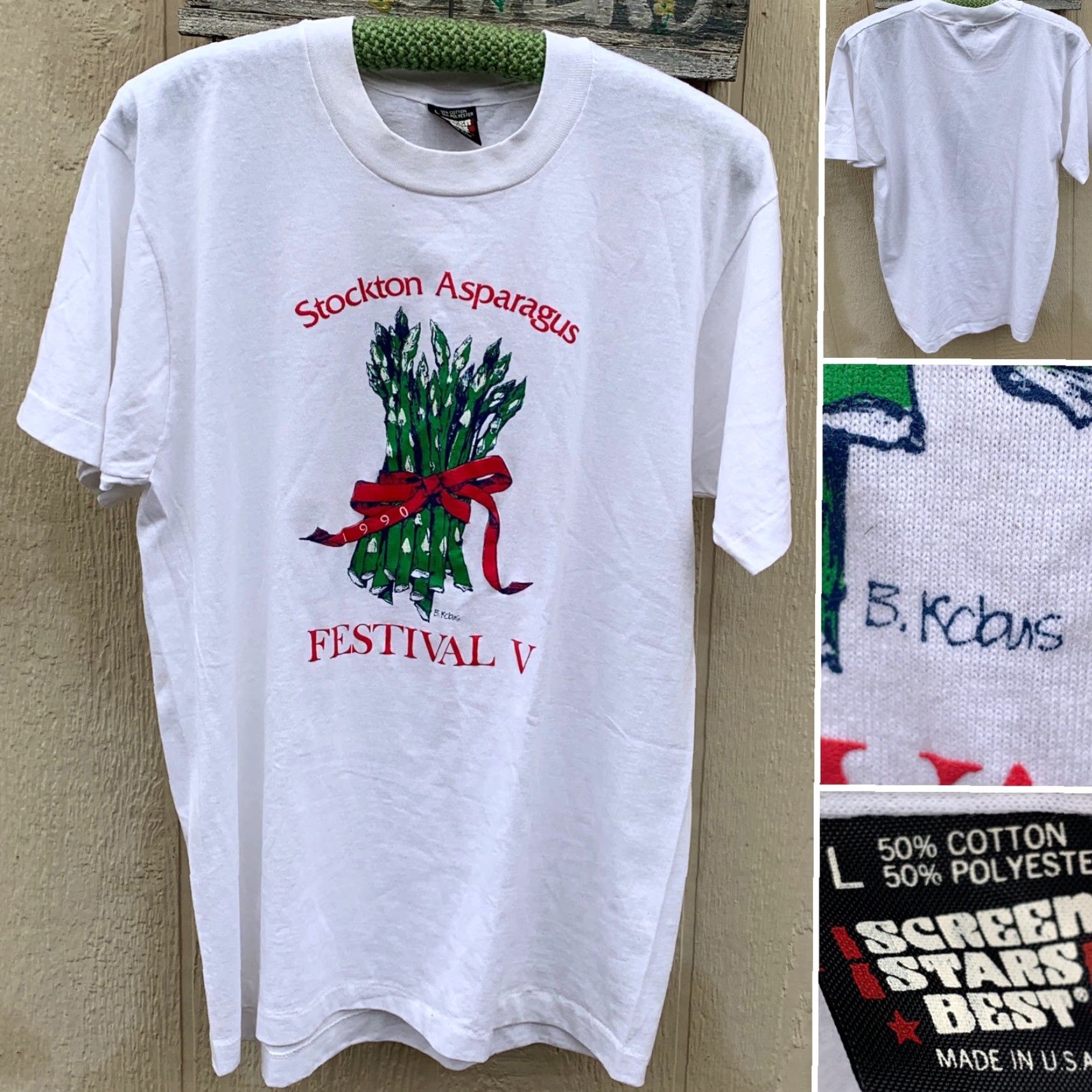Vintage VINTAGE Stockton Asparagus Festival V T-Shirt L Made In USA White Size US L / EU 52-54 / 3 - 3 Thumbnail