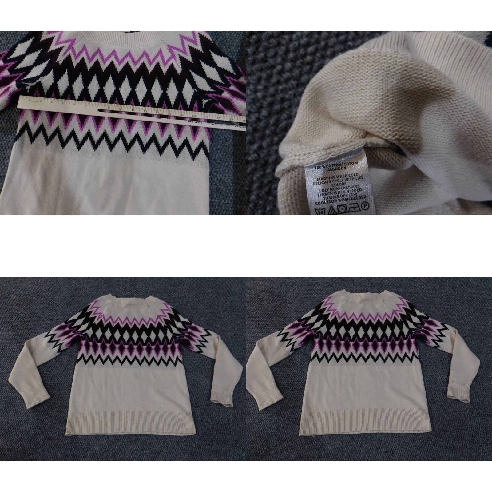 Loft LOFT Sweater Womens XS Cream Purple Black Geometric Knit Pullover Brushed Knit Crew Neck Pullover Casual Regular Size XS Womens Size XS / US 0-2 / IT 36-38 - 8 Thumbnail