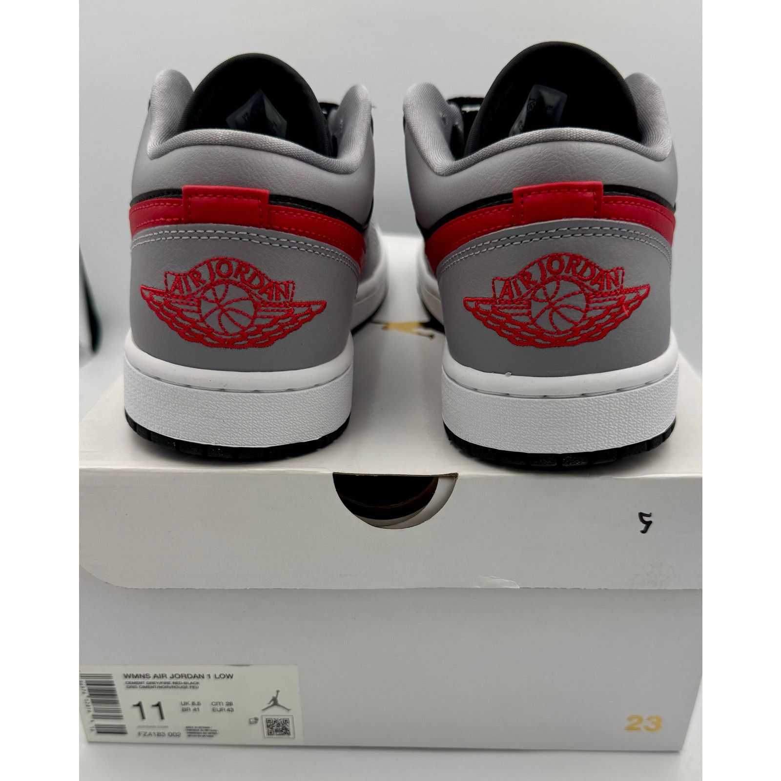 Jordan Brand Nike Air Jordan 1 Low Grey Red Black FZ4183-002 W SZ 11 9.5M Size US 11 / EU 44 - 3 Thumbnail
