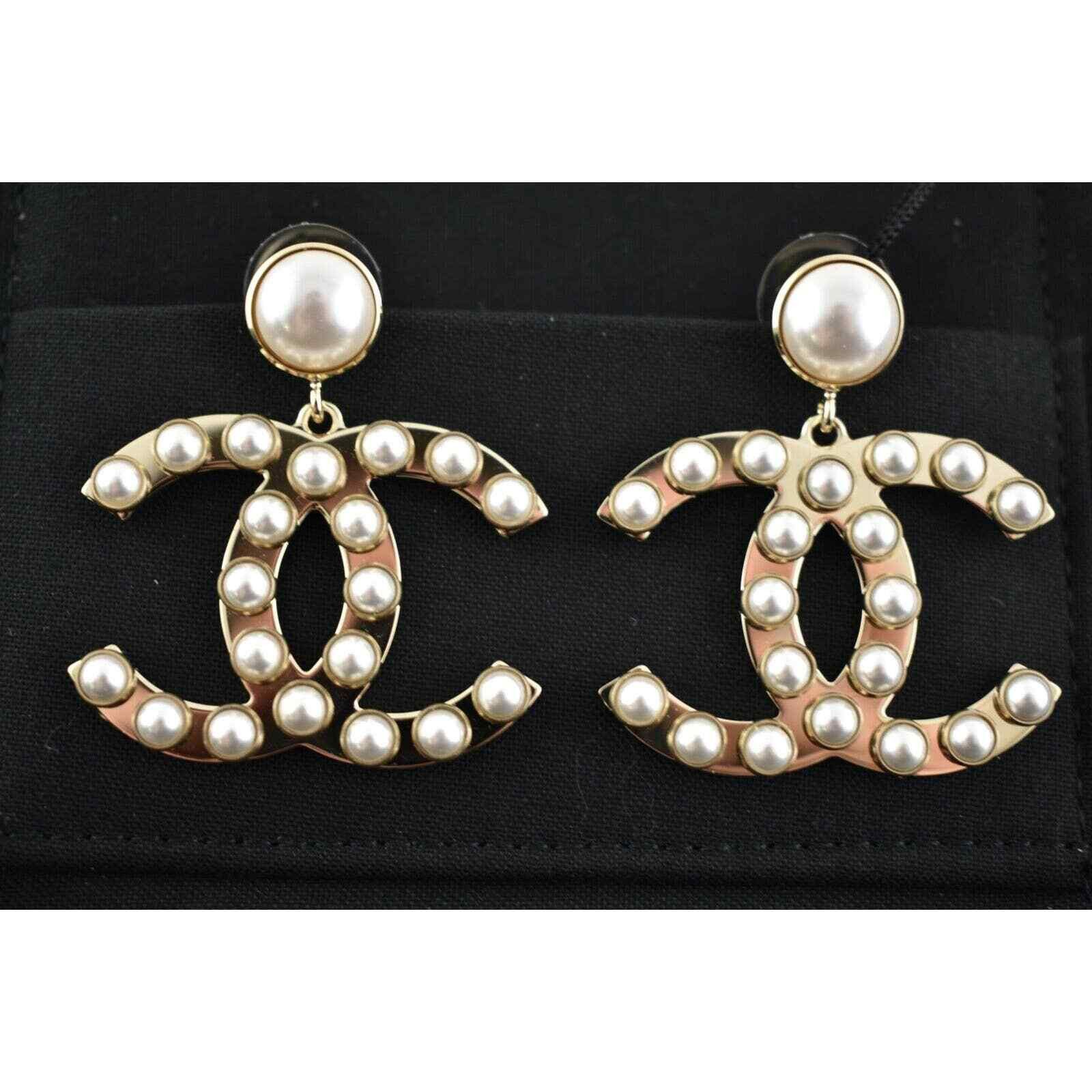 Chanel Chanel Gold Pearl Metal Dangle Drop Statement Earrings Size ONE SIZE - 5 Thumbnail