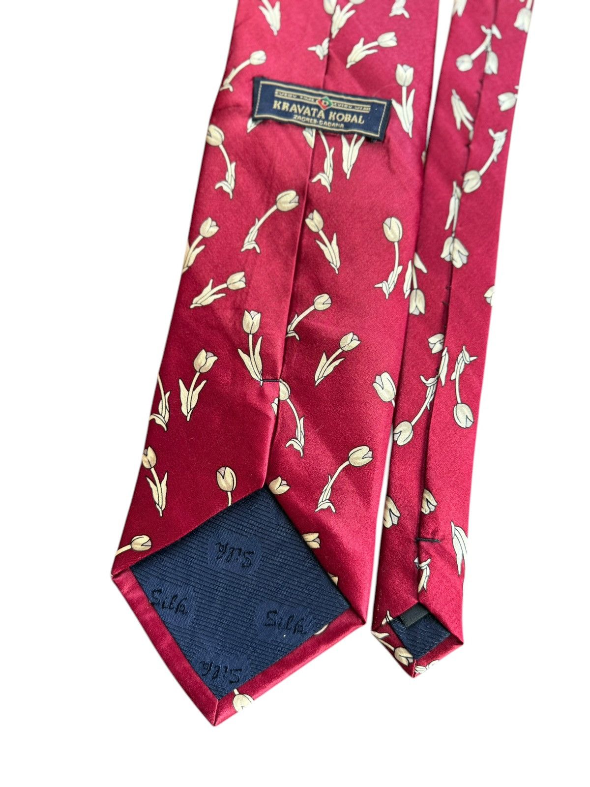 Other KRAVATA KOBAL Vintage Bordeaux Silk Floral Tie Size ONE SIZE - 4 Thumbnail