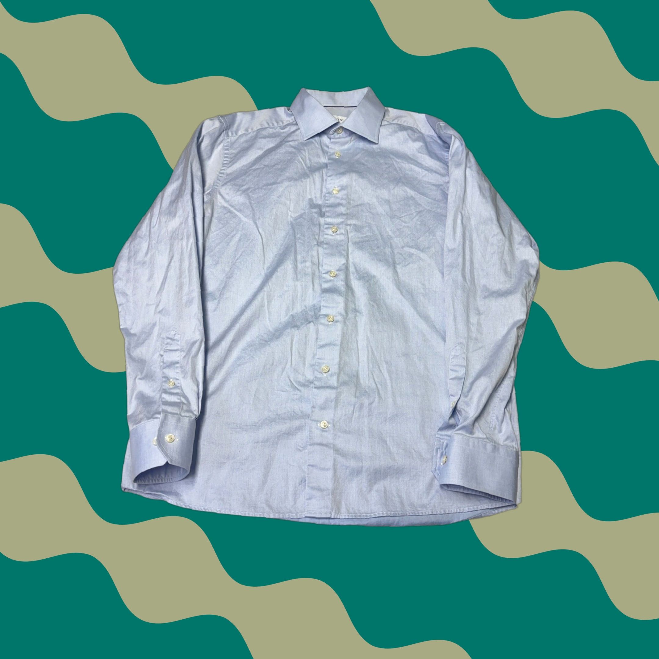 Eton Dress Shirt Light Blue Twill 100% Cotton Mens 16.5 42 Long Regular Fit Shirt