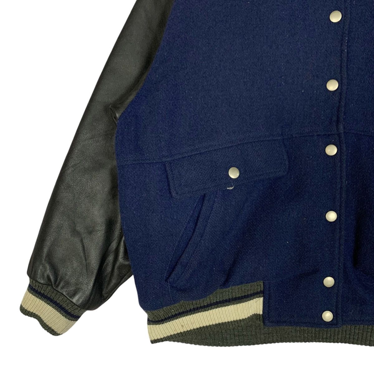 Japanese Brand × Vintage Vintage Onze Tron Hair Half Leather Varsity Jacket Size L Size US L / EU 52-54 / 3 - 4 Thumbnail