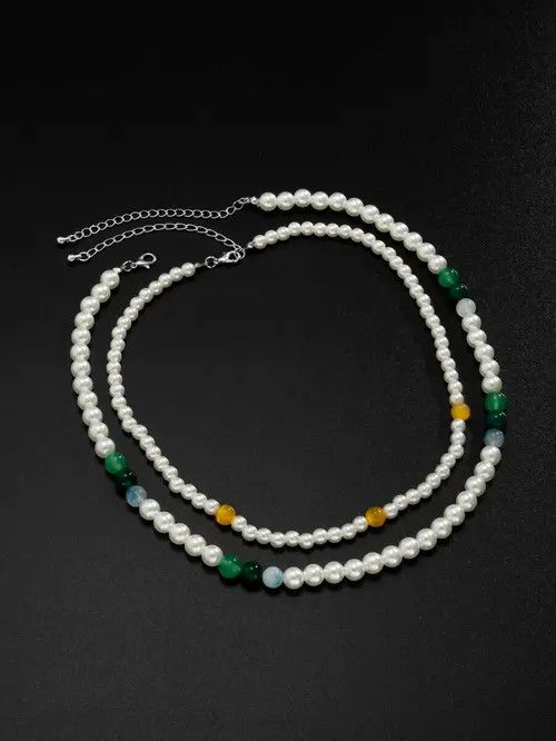 Jewelry × Vintage Retro Punk Necklace Pearl Choker 2pc set Size ONE SIZE - 3 Thumbnail