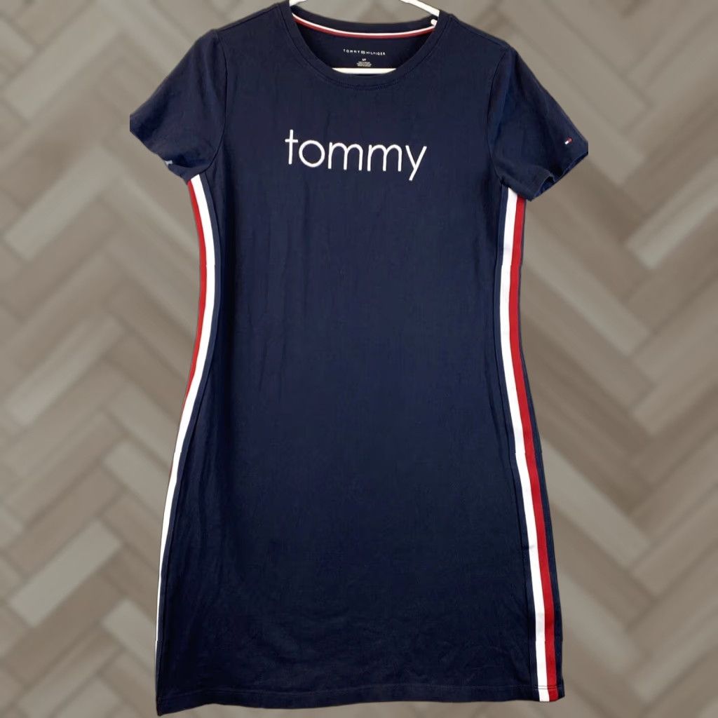 Tommy Hilfiger Tommy Hilfiger Women's Shirt Dress Small Navy Blue Side Stripes Cotton Blend Knit Short Sleeve Pullover Logo Casual Dresses Mens? Size S / US 4 / IT 40 - 1 Thumbnail